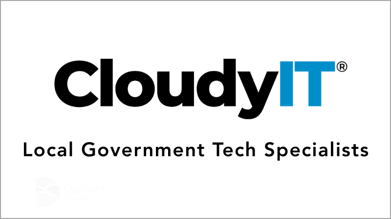 Cloudy IT in black and turquoise text with text underneath, in black, saying Local Government Tech Specialists