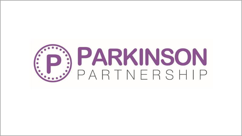 Parkinson Partnership in capital text in faded lilac and grey. The the left is a circle with a dotted internal edge and a large P in the same faded lilac