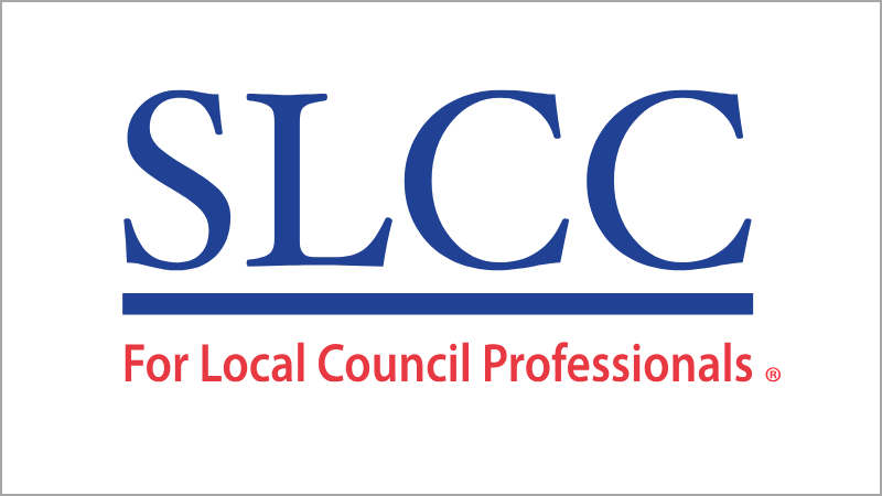 SLCC logo in dark blue capital letters with a blue line underneath. A line in red text says For Local Council Professionals