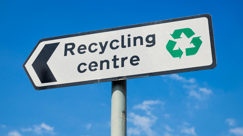 Recycling centre road sign
