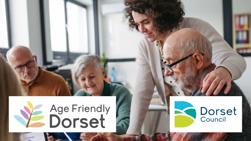 Woman helping older people with technology