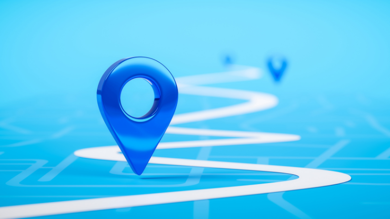 Graphic map with zigzagging roadway with location markers