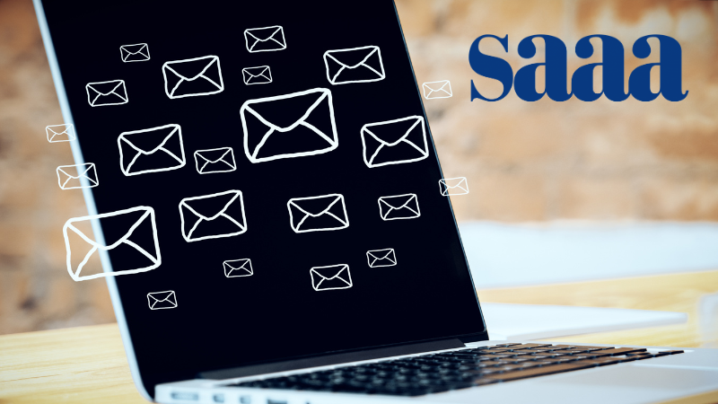 open laptop with email illustrations in sketch style on top